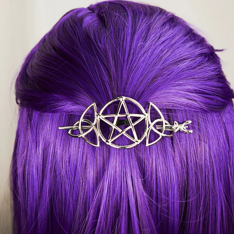 Witch Hairstick Silver Gold Death Head Skull Butterfly Moth Crescent Moon Eagle Gothic Hairpin Wiccan Pagan Hair Jewelry