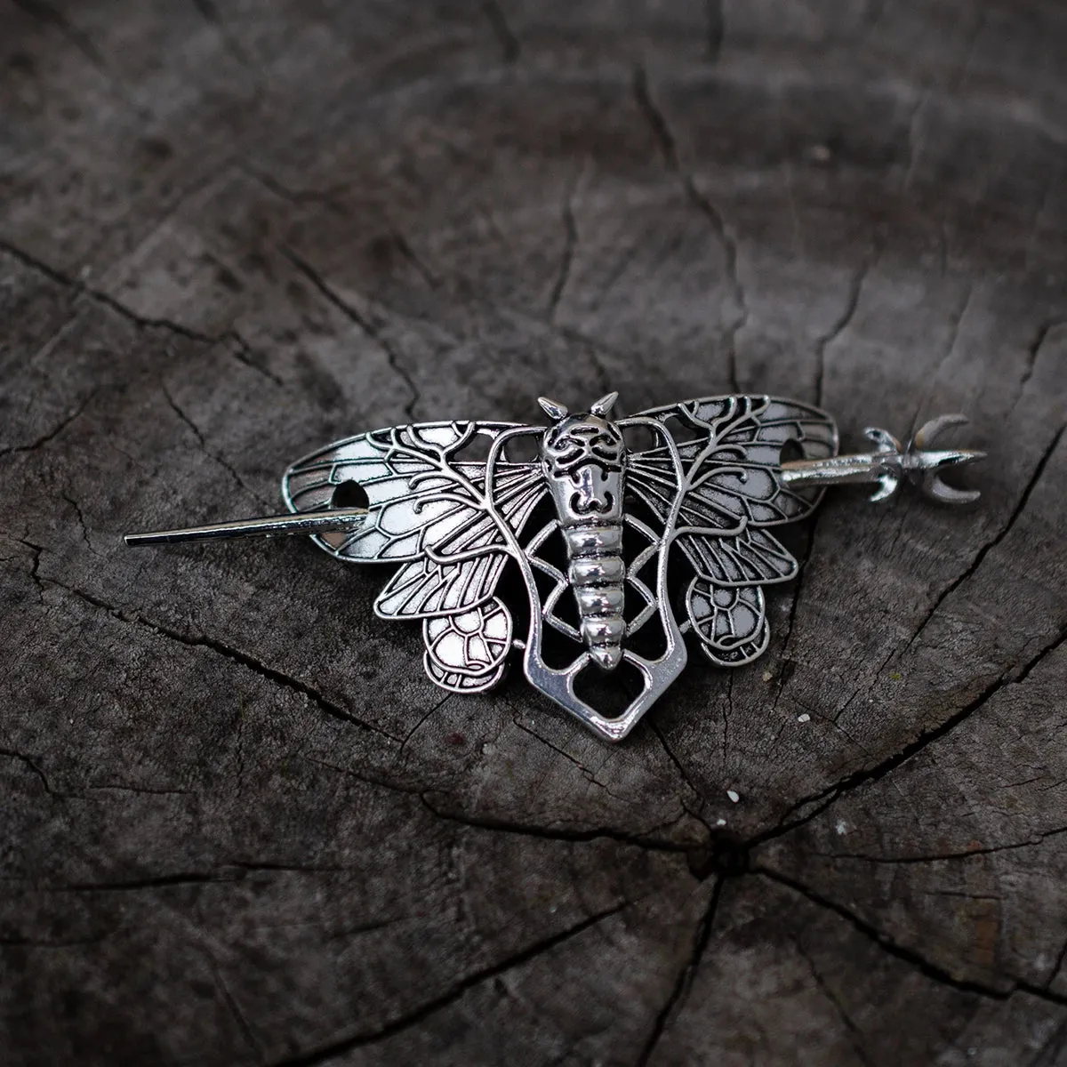 Witch Hairstick Silver Gold Death Head Skull Butterfly Moth Crescent Moon Eagle Gothic Hairpin Wiccan Pagan Hair Jewelry