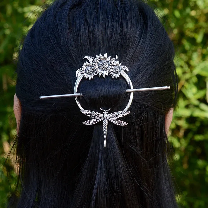 Witch Hairstick Silver Gold Death Head Skull Butterfly Moth Crescent Moon Eagle Gothic Hairpin Wiccan Pagan Hair Jewelry